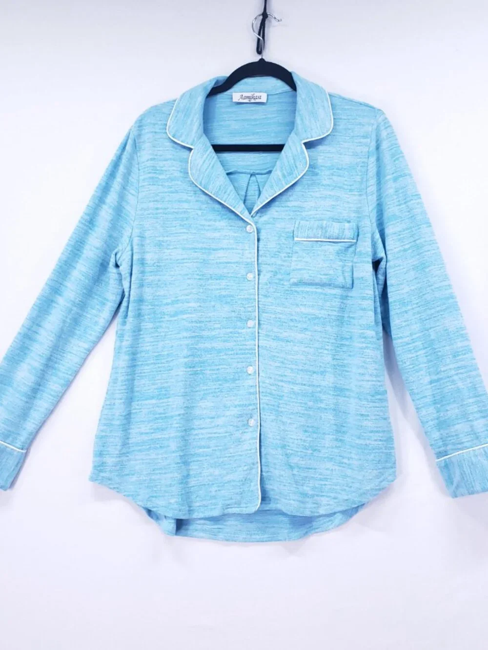 Aamikast Soft Pajamas Set Top and Pants Sleepwear Loungewear Blue Size M